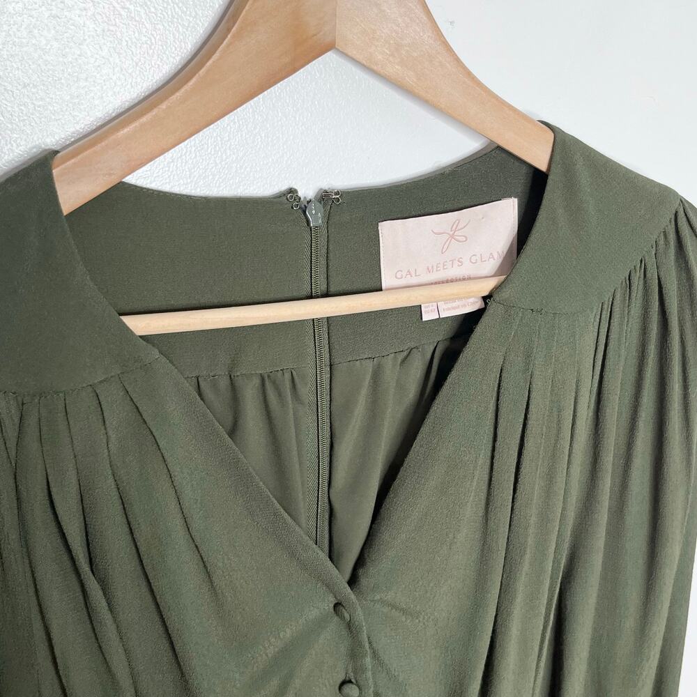 Gal Meets Glam Olive Green Faux Wrap Tie Waist Mini Dress Long Sleeve US 2 - Picture 6 of 10